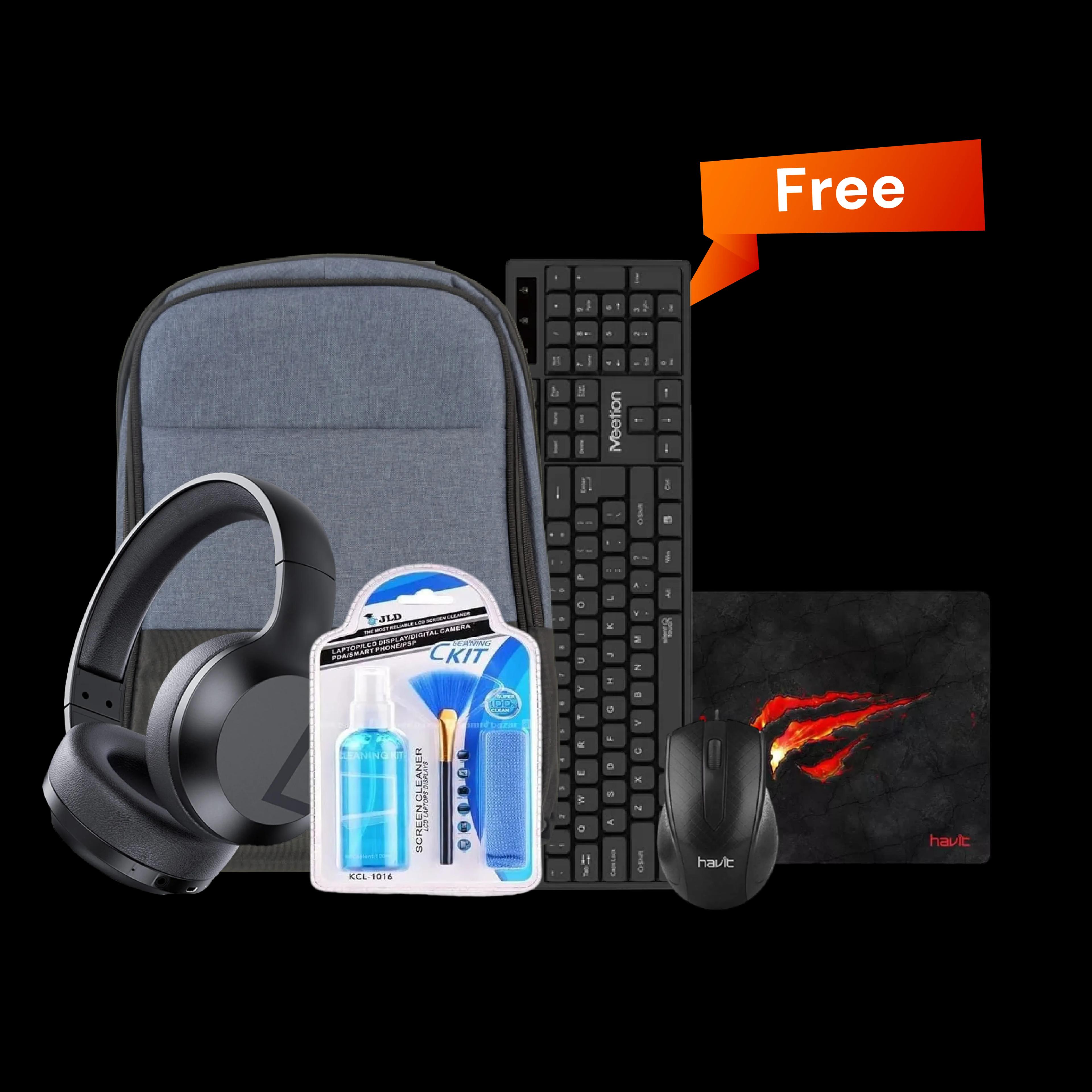 Get Free GAMING HEADPHONE,MOUSE, MOUSE PAD, CLEANING KIT, KEYBOARD AND BAG